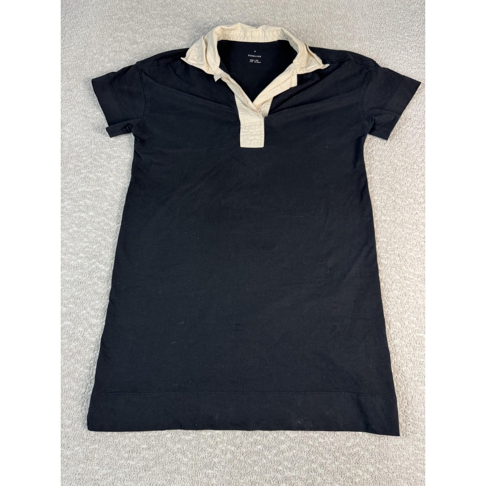 Everlane Black Dress with Cream Collar Long Sleeve